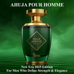 AHUJA Pour Homme cap close-up showing crisp apple and pineapple accents.