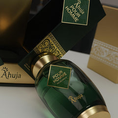 AHUJA Pour Homme gift box presentation suggesting a thoughtful present.