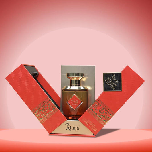 AHUJA Rouge Fusion bottle side view with clean lines for versatile wear