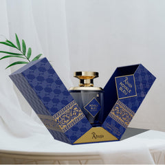 Ahuja Royal Bleu cap closeup highlighting premium sprayer for smooth daily application