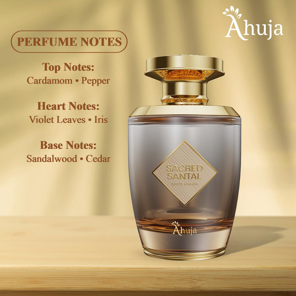 AHUJA Sacred Santal iris-violet-leaves visual suggests refined elegance for all genders