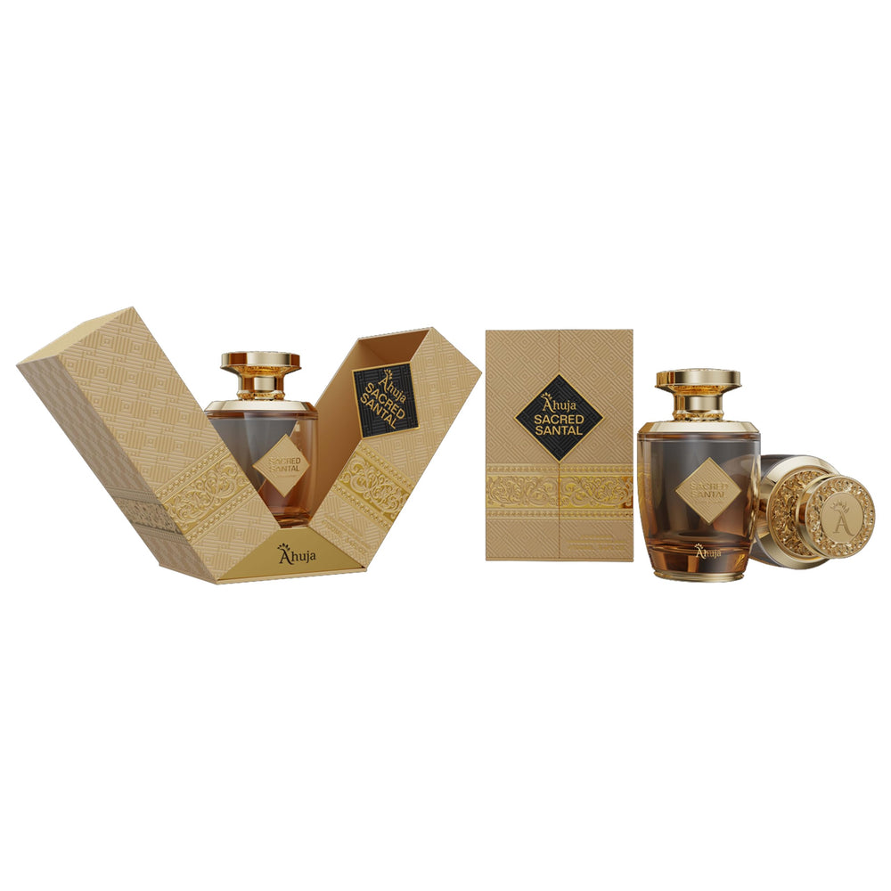 AHUJA Sacred Santal packaging-box portrait signals premium gifting appeal