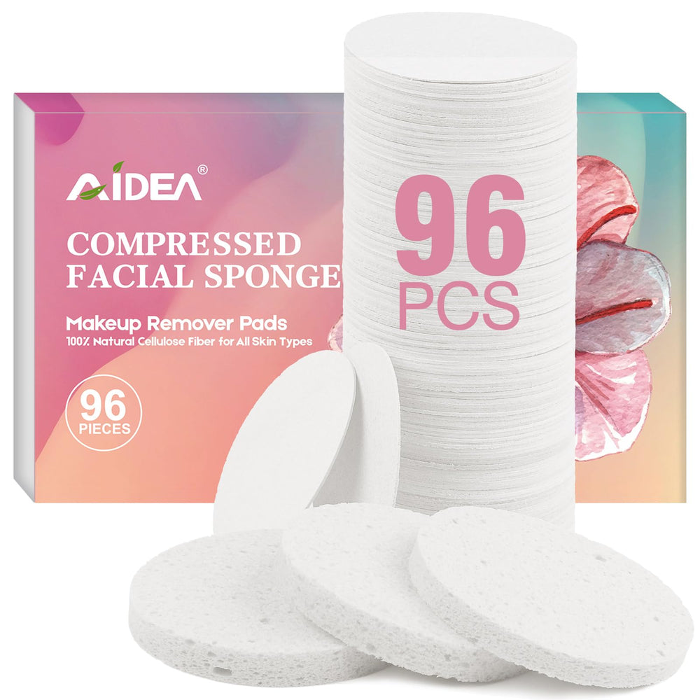 AIDEA compressed facial sponges close-up texture for gentle cleansing.
