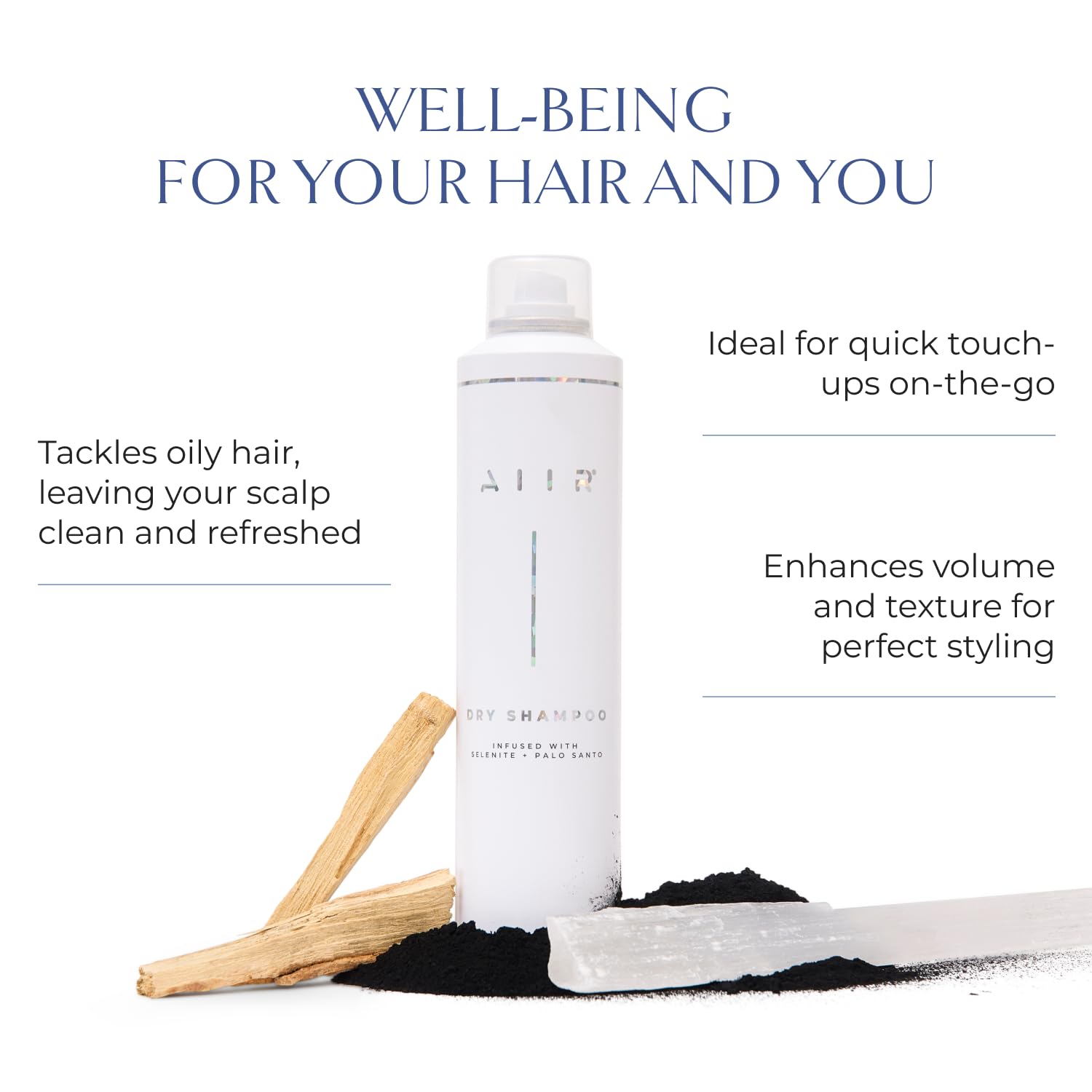 AIIR Dry Shampoo volume-texture adds airy fullness for flat hair.