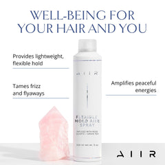 AIIR Flexible Hold Spray shine finish close-up reveals a brushable, soft hold.