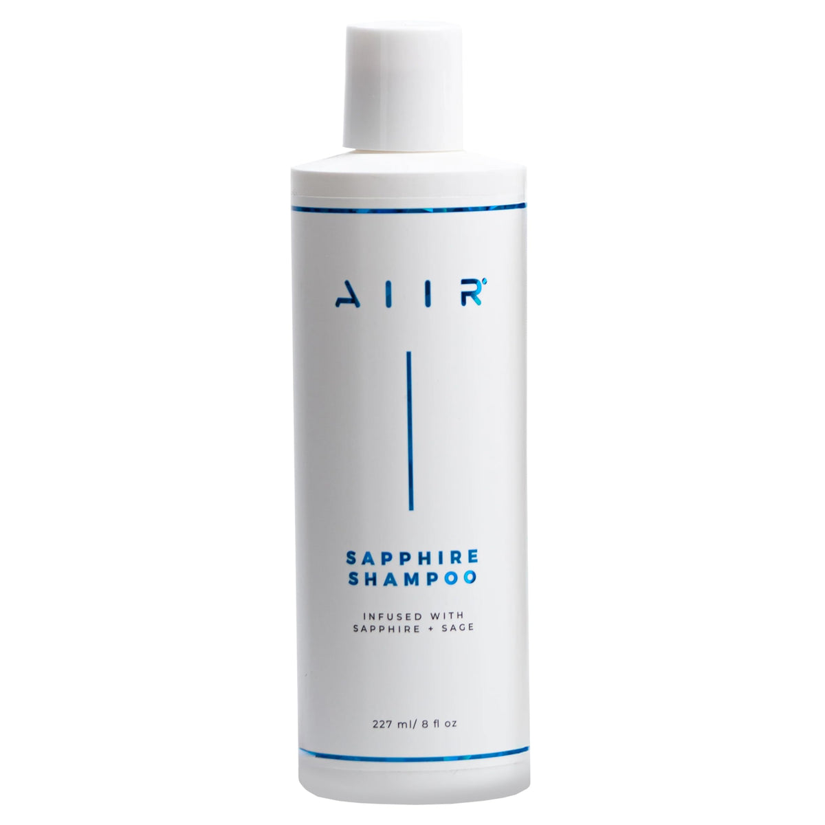 AIIR Sapphire Shampoo bottle front with crystal branding for daily use.