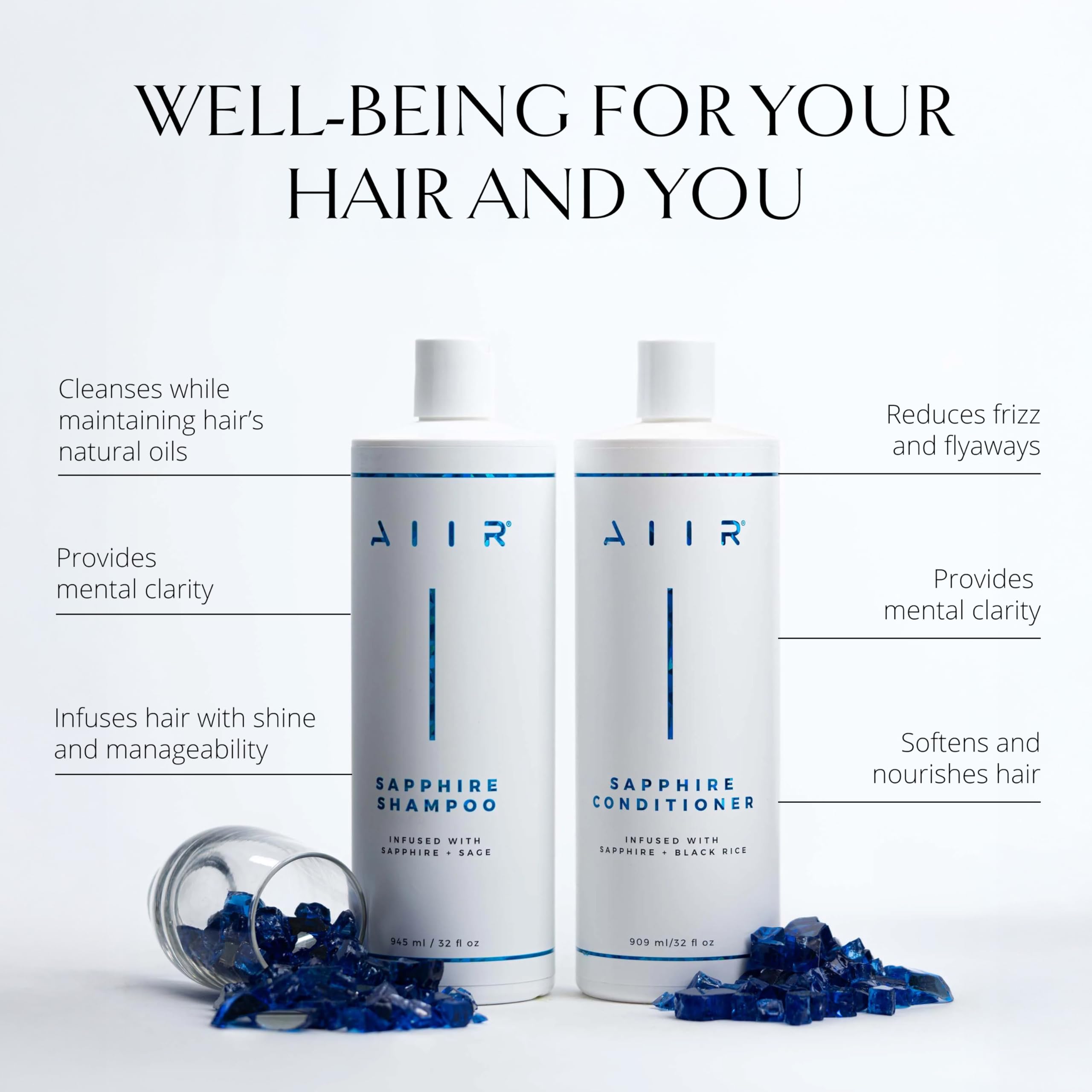 AIIR Sapphire shampoo texture closeup highlighting sulfate-free cleansing.