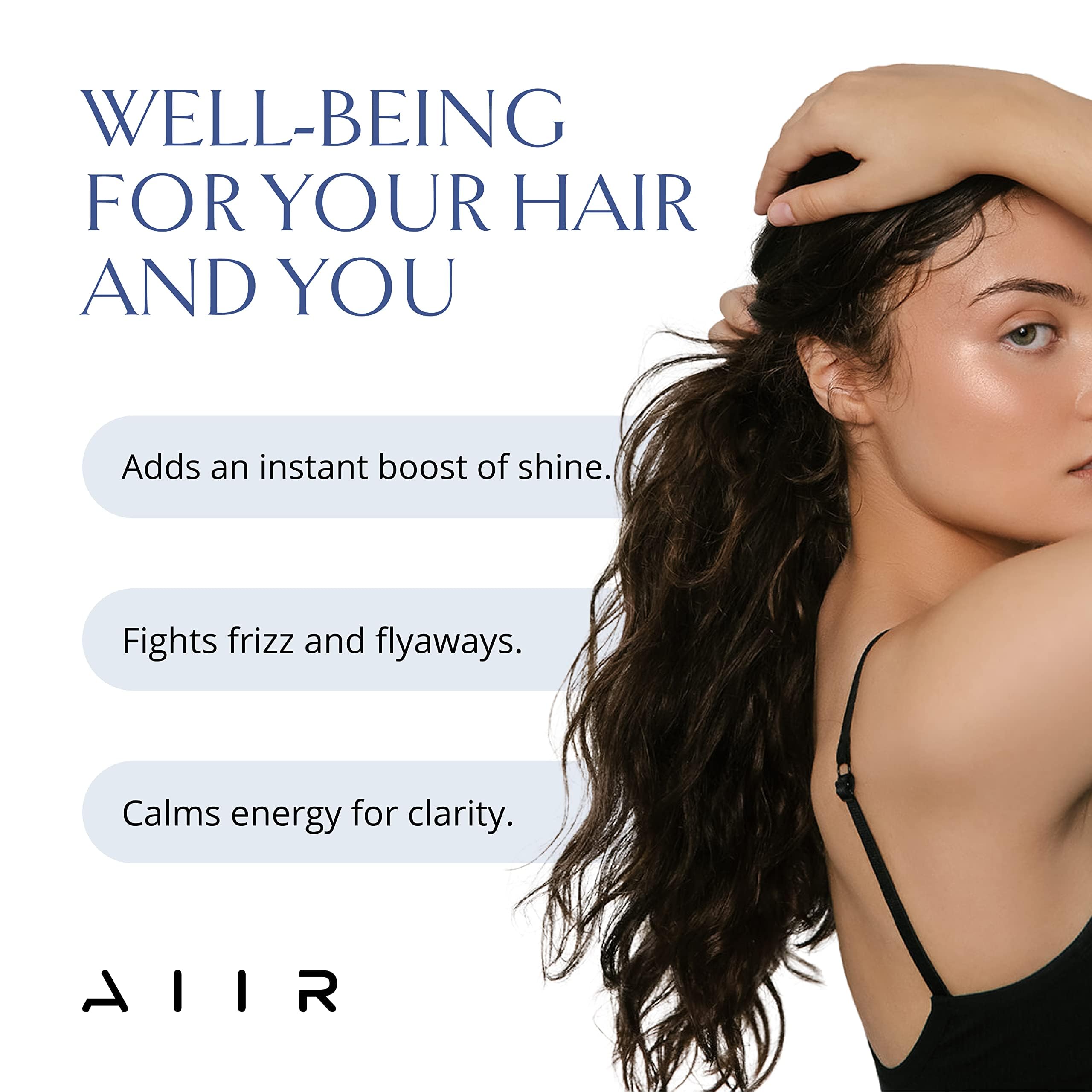 AIIR Shine Spray on hair delivering a luminous gloss and shine.