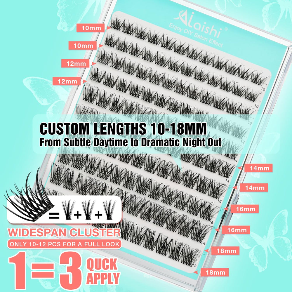 AILAISHI 10–12mm natural-base clusters blend with real lashes.
