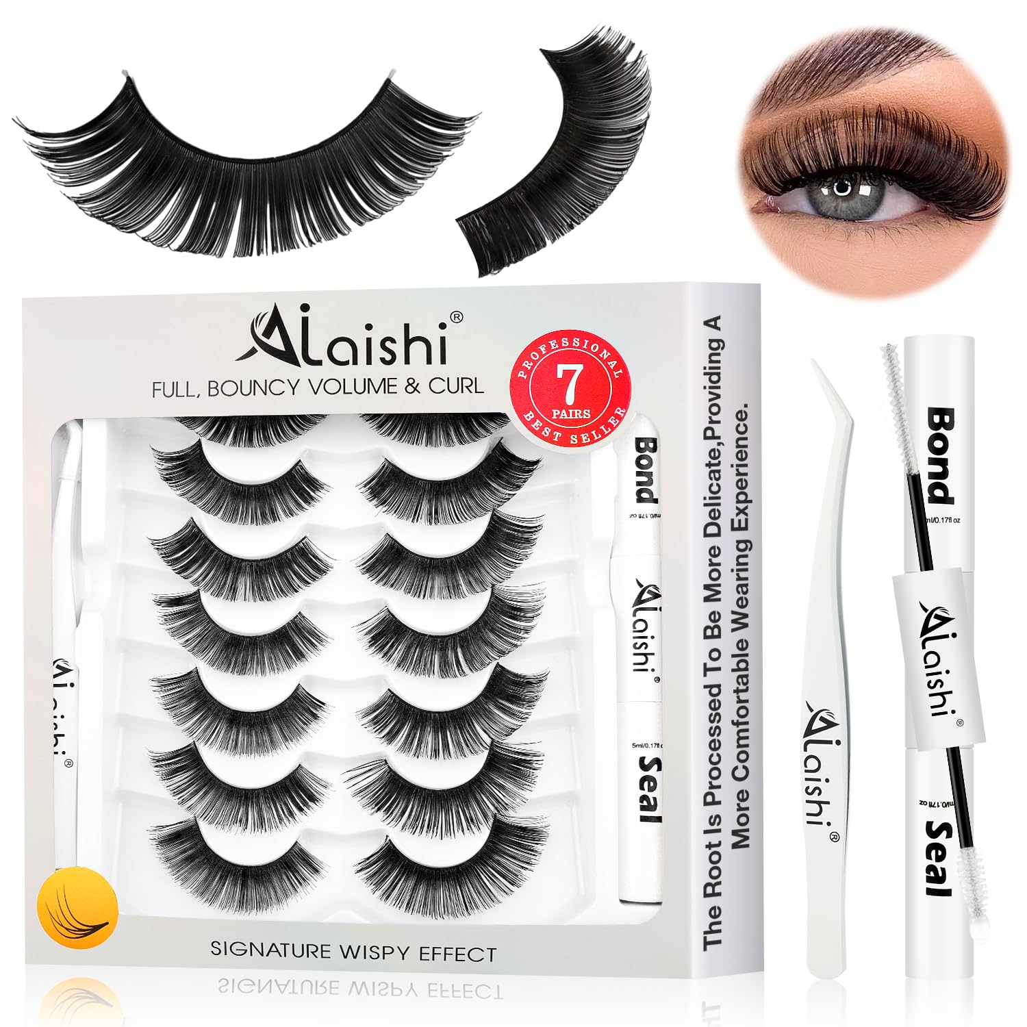AILAISHI Fluffy Lashes Kit bundle shown with tools for easy application and wear