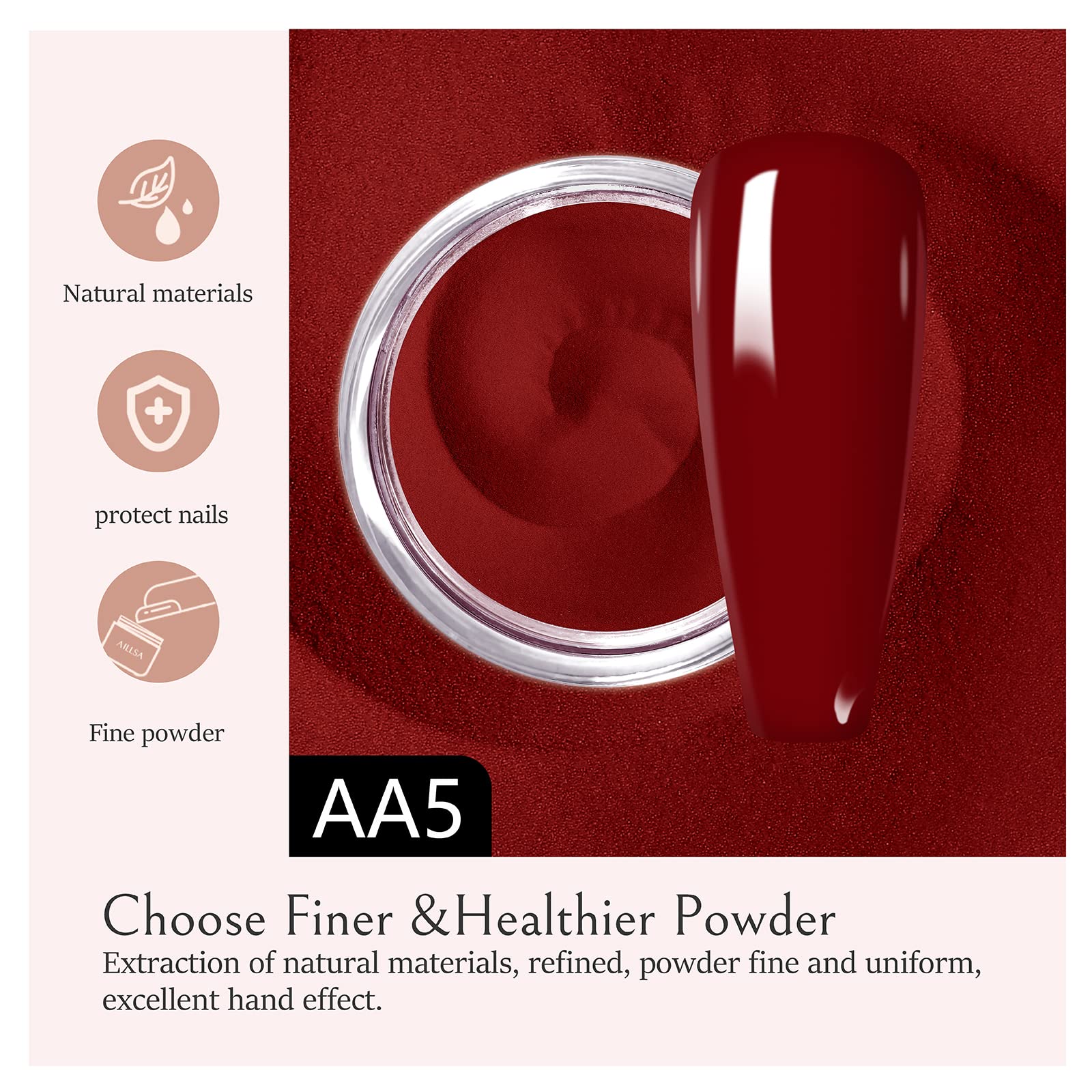 AILLSA wine red glitter dip powder for layered burgundy shine