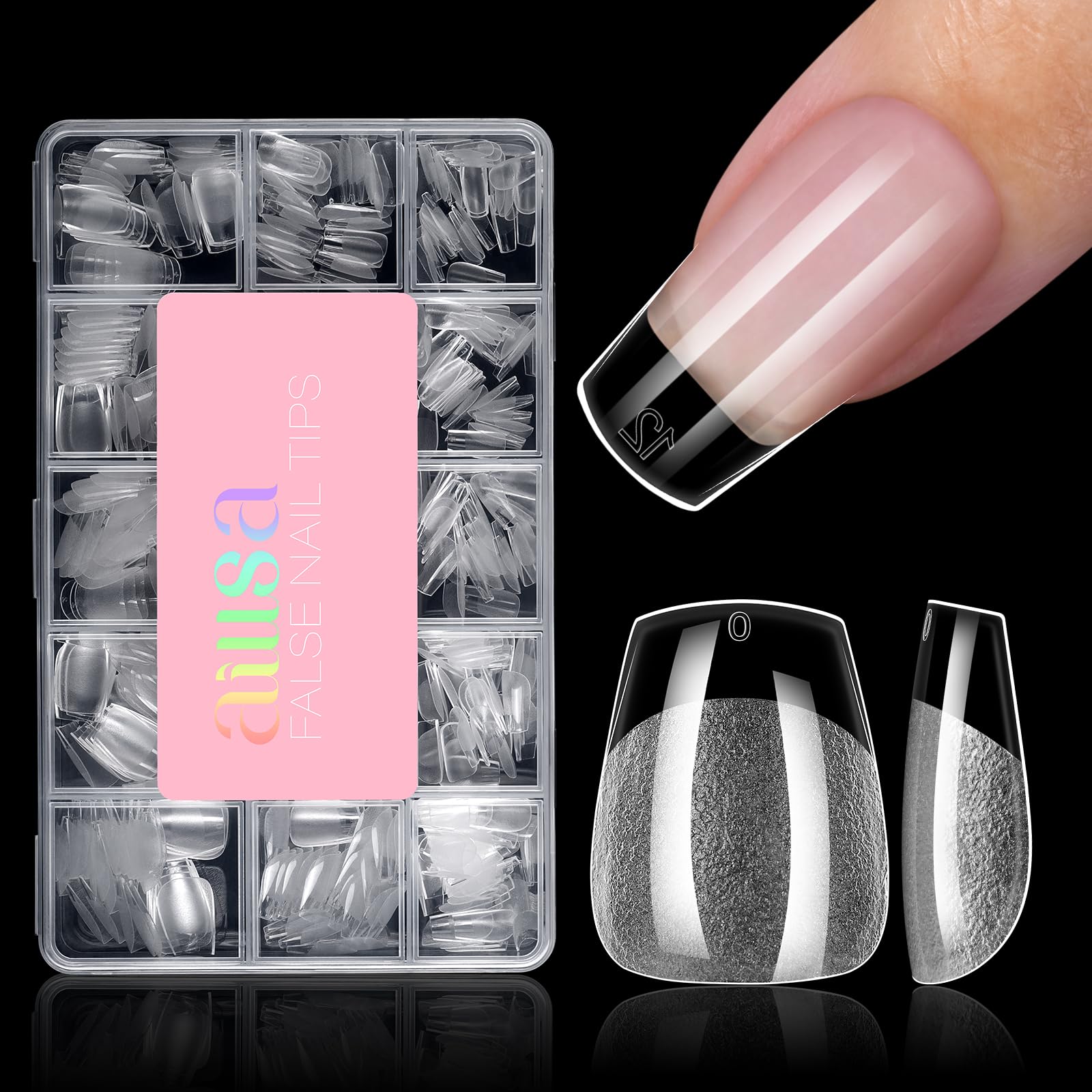 AILLSA extra short coffin nail tips with storage box for organized home sessions
