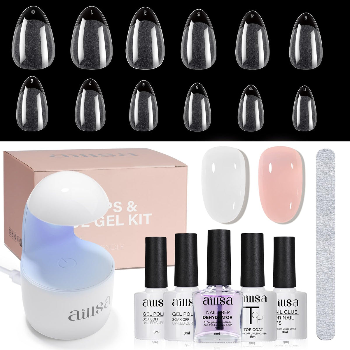 AILLSA nail extension kit with short almond tips for at-home professional nails