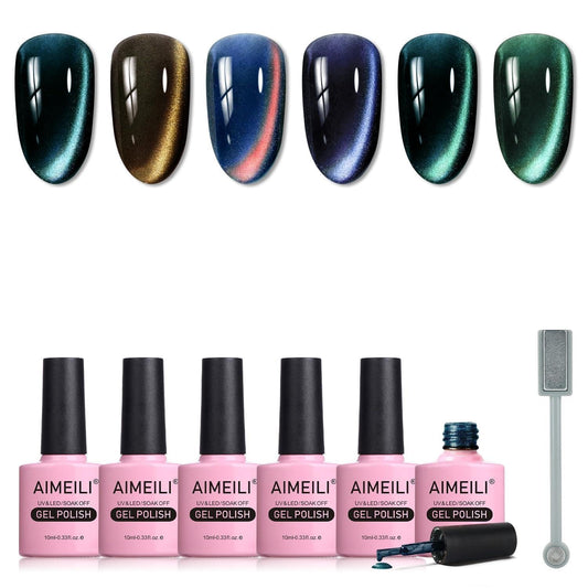 AIMEILI Cat Eye gel nail polish kit shot showing vibrant colors for at-home nail art