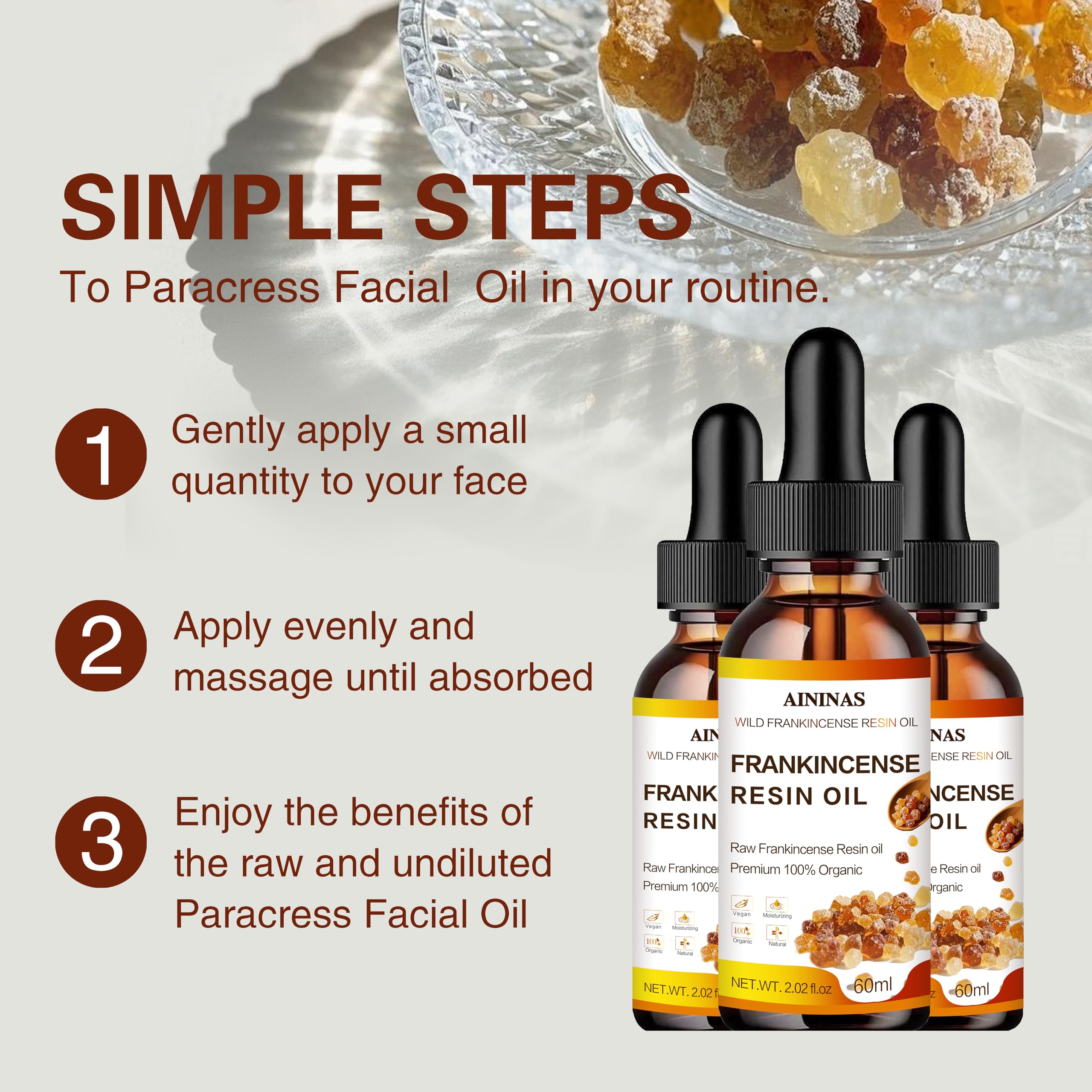 AININAS Frankincense Resin Oil texture close-up demonstrating deep hydration