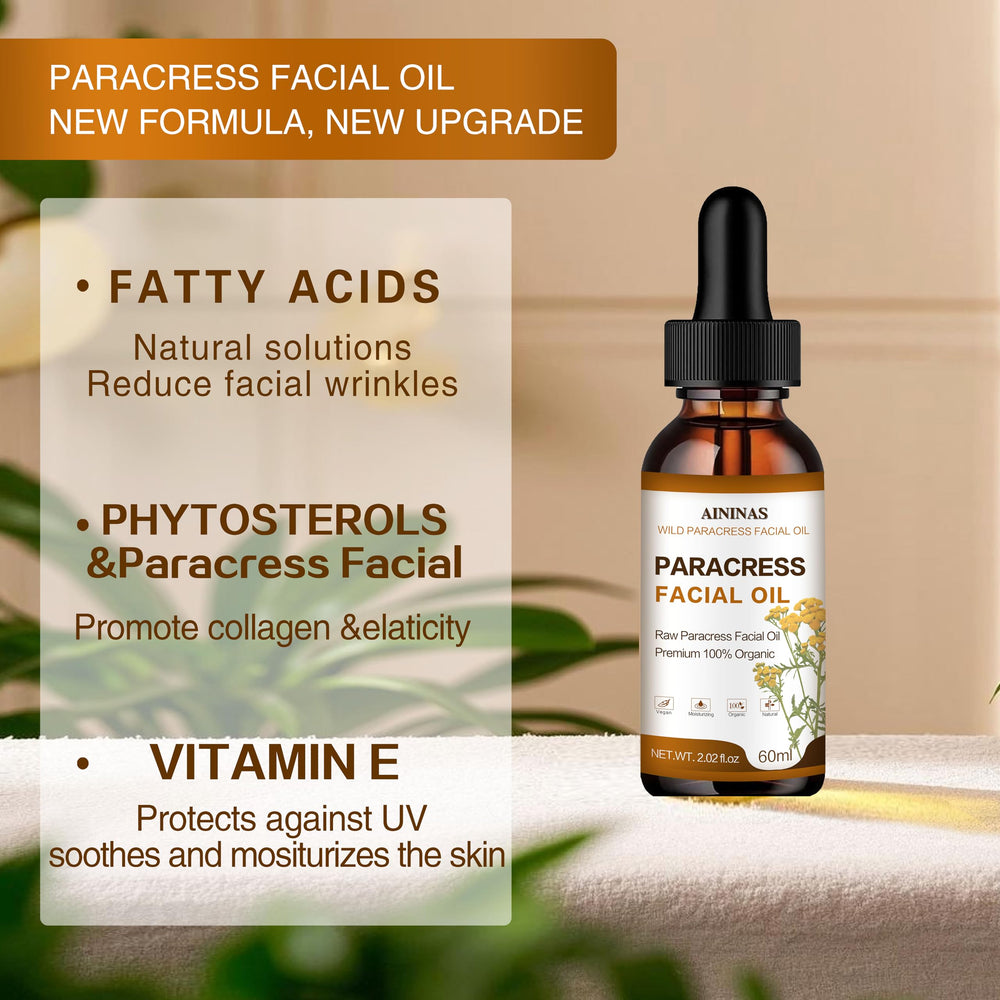 Close-up of the dropper releasing paracress oil for hydration