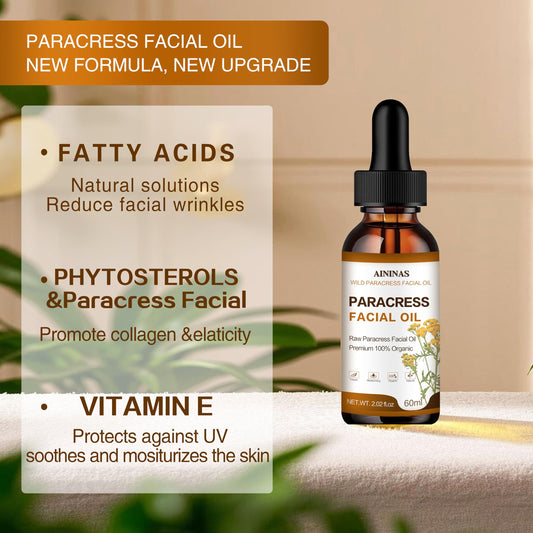 Close-up of the dropper releasing paracress oil for hydration