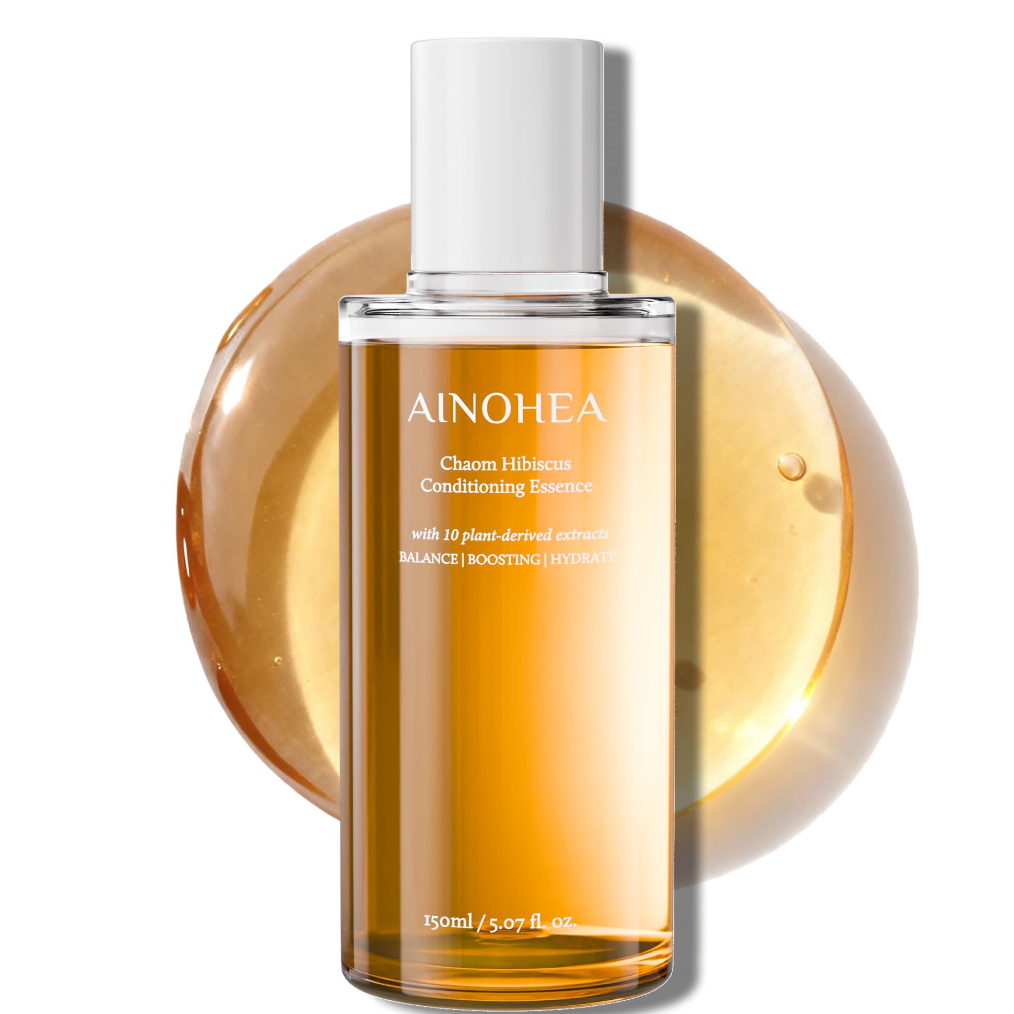 AINOHEA Chaom Hibiscus Conditioning Essence bottle shows a lightweight, hydrating first-step for balanced skin