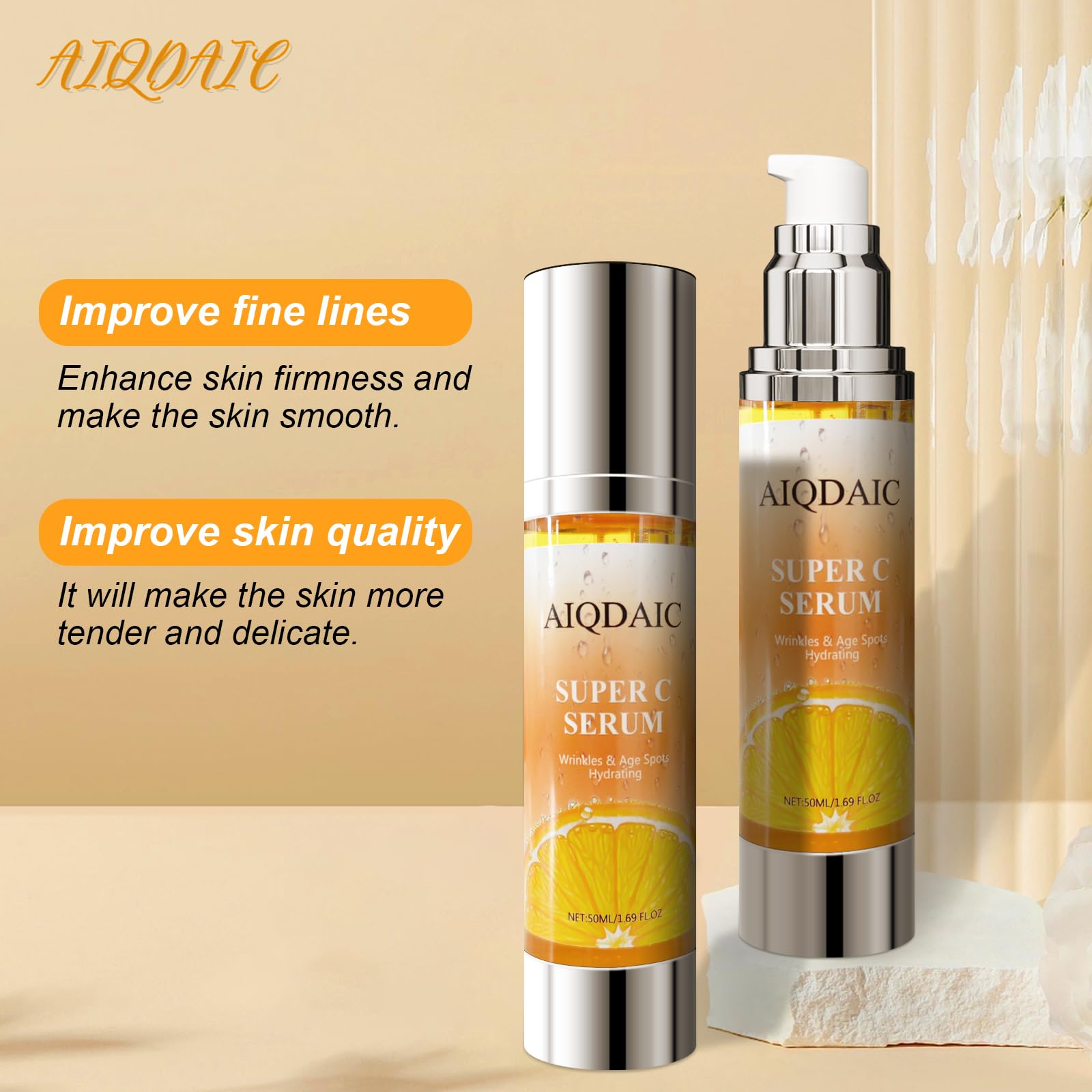 AIQDAIC Hydrating Serum on clean face hints radiant, smoother skin texture
