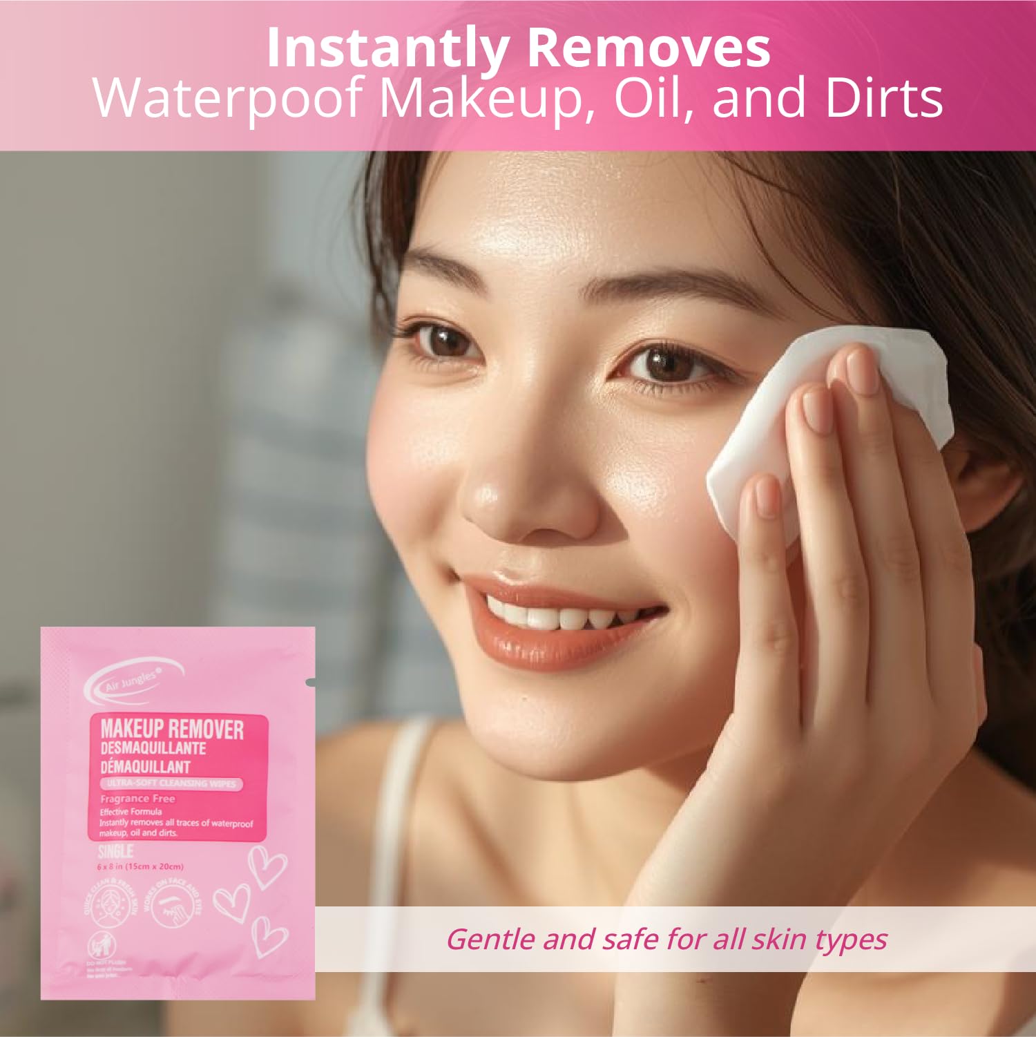Air Jungles makeup remover wipes travel size for convenient cleansing anywhere.