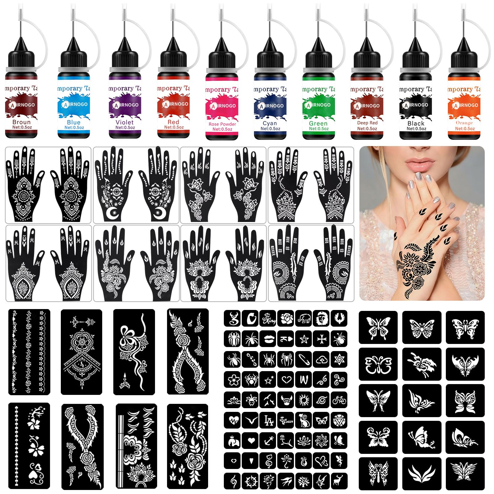 AirNOGO ink colors showcase vibrant, skin-friendly pigments for bold temporary tattoos.