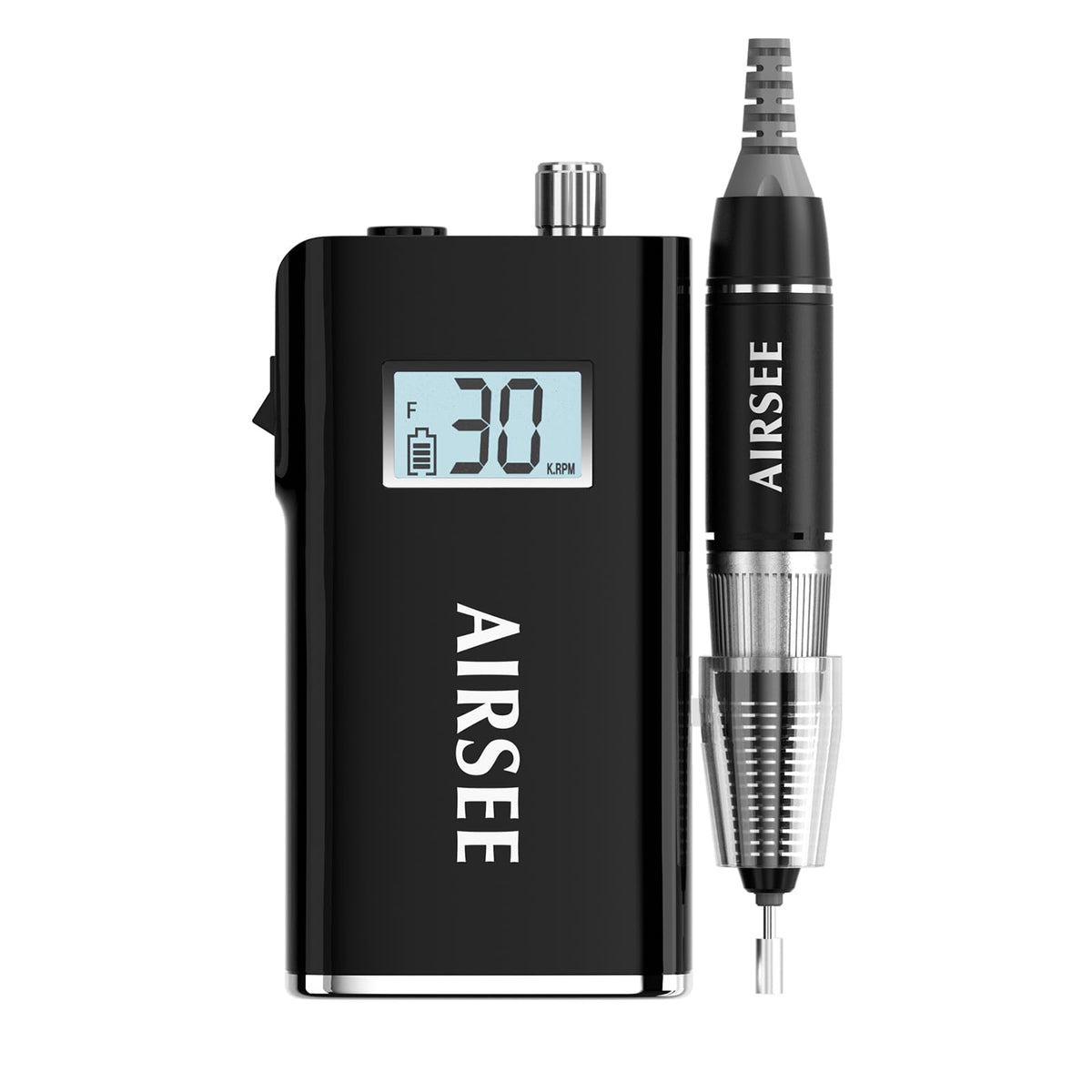AirSee E8 nail drill front view showing cordless power for quick nail prep