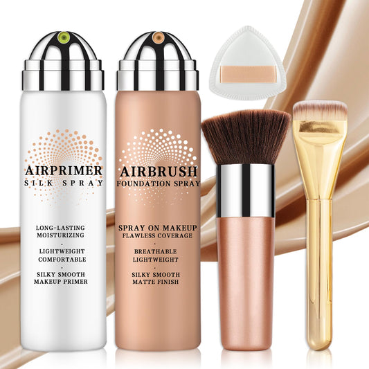 AIUEO Airbrush Foundation bottle closeup showing smooth texture for natural-looking coverage.