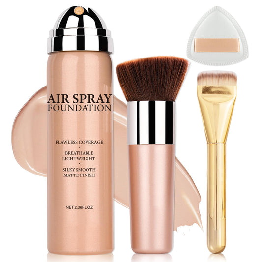 AIUEO airbrush foundation bottle showing lightweight coverage for mature skin.