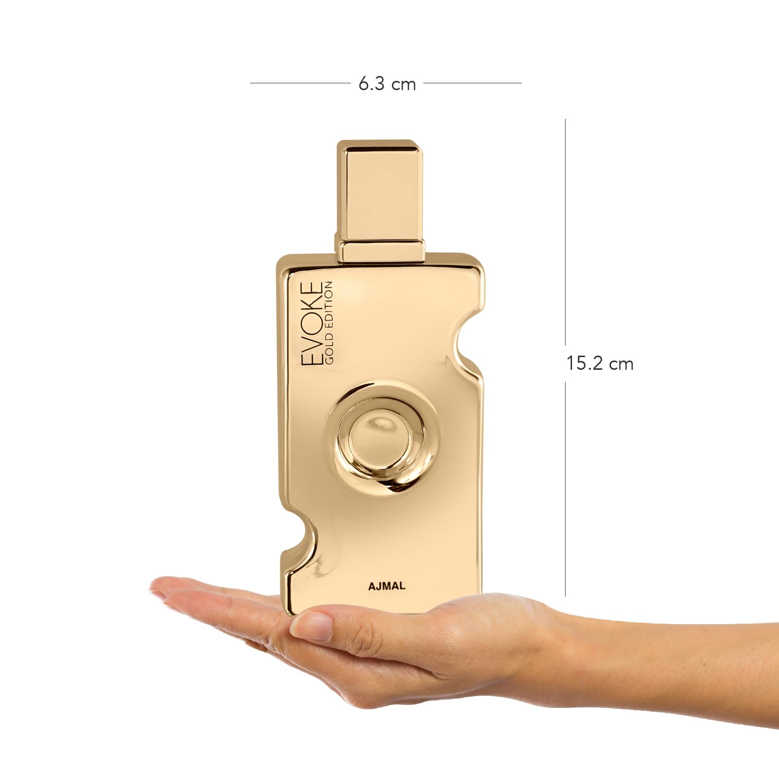 Ajmal Evoke Gold outer packaging box highlighting premium branding and notes.