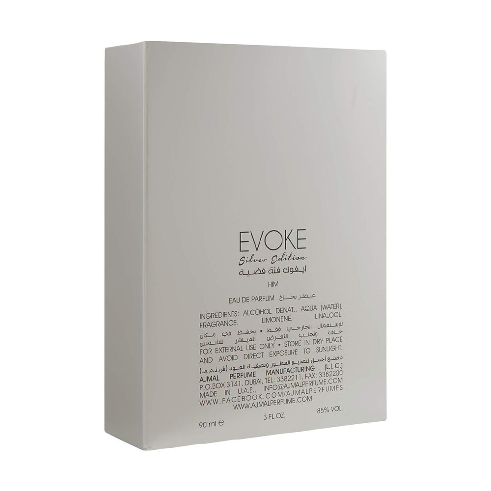 Ajmal Evoke Silver Edition EDP shown on-pulse wear for day-to-night projection.