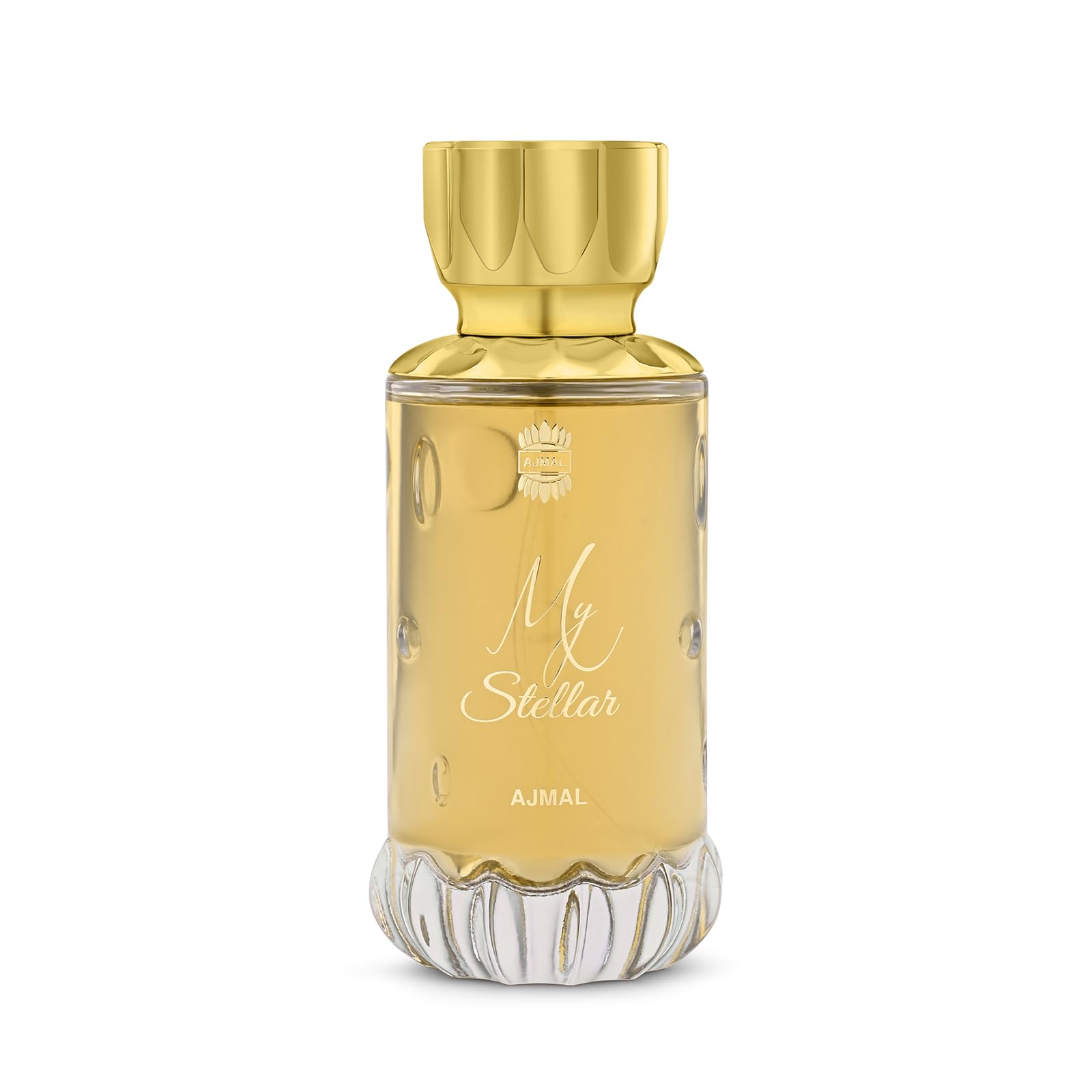 Ajmal My Stellar bottle close-up showcasing elegant design and lasting allure