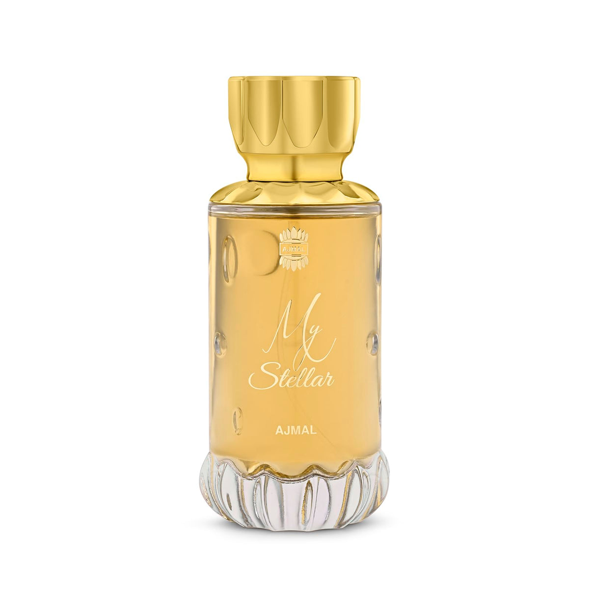 Ajmal My Stellar bottle close-up showcasing elegant design and lasting allure