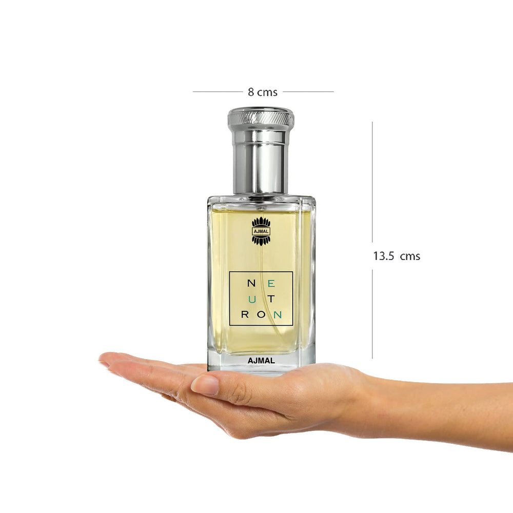 Ajmal Neutron essence close-up hints at citrus-floral heart.