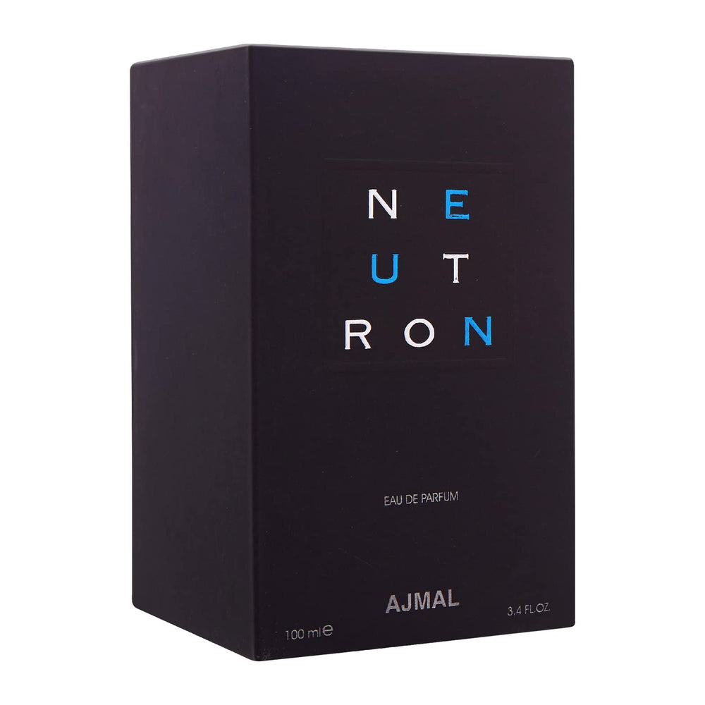 Ajmal Neutron label close-up reveals brand craftsmanship.