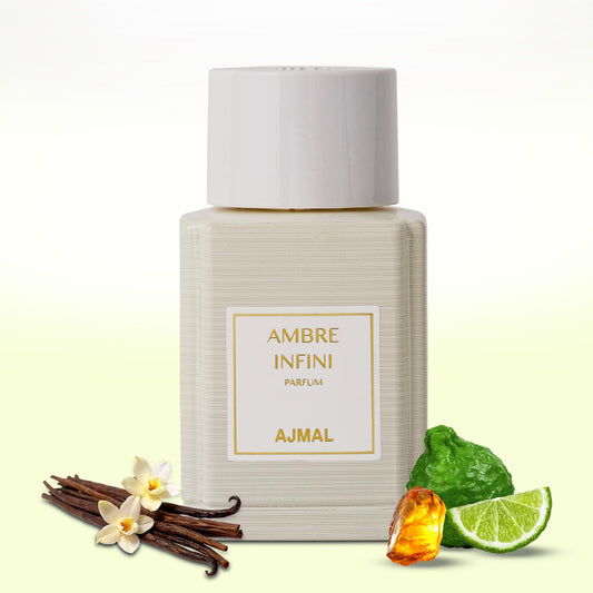 Ajmal Oud Marquis Ambre Infini bottle front view, a premium unisex fragrance with lasting appeal.