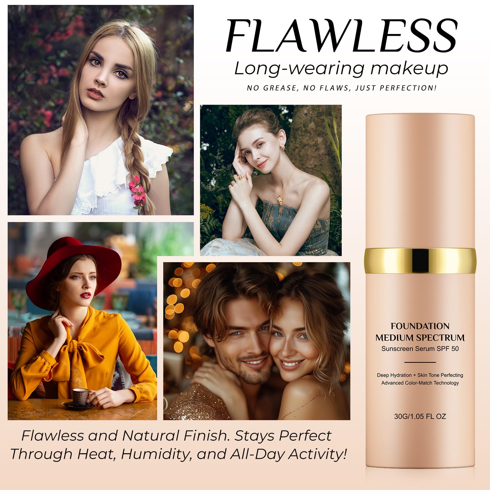 Akareni color-changing foundation on-face application offers a smooth, natural finish.