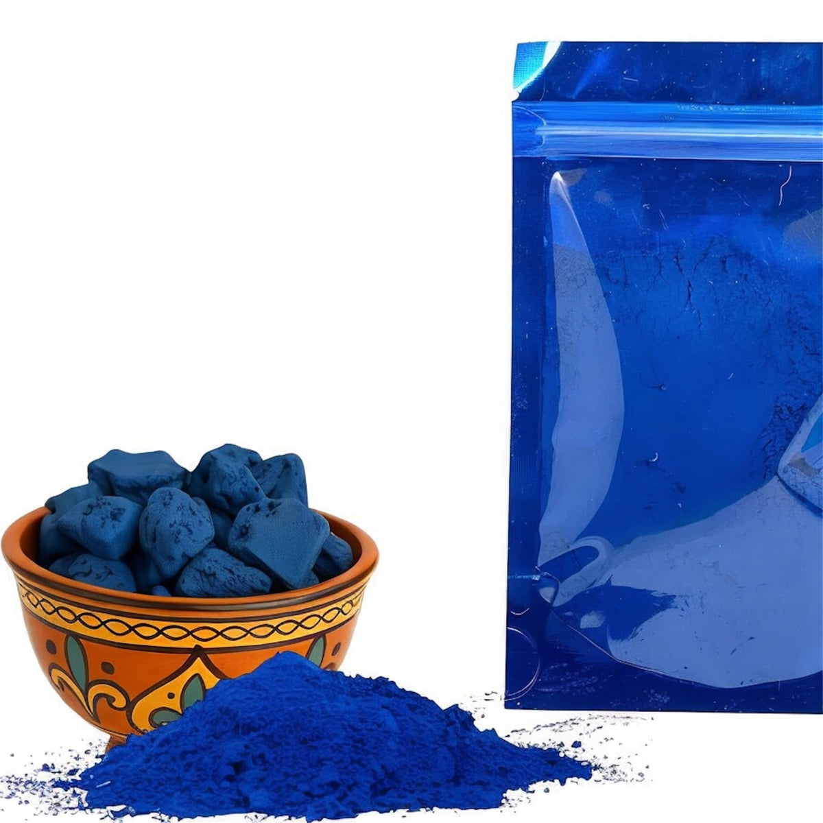 Aker Fassi blue-spirulina-powder for skin brightening and detoxifying facial and body care.