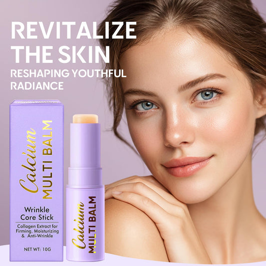 AKQBPN Calcium Volume Multi Balm applied to forehead lines for targeted moisture.