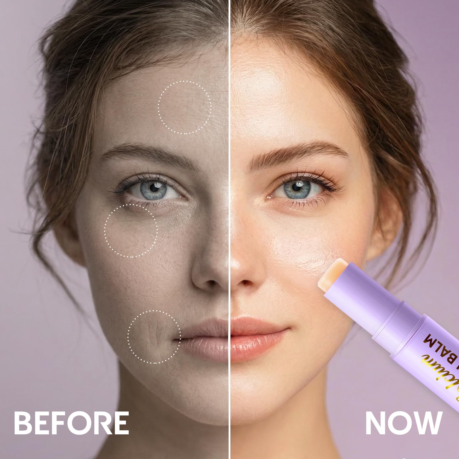 AKQBPN Calcium Volume Multi Balm on nasolabial folds for targeted moisture.