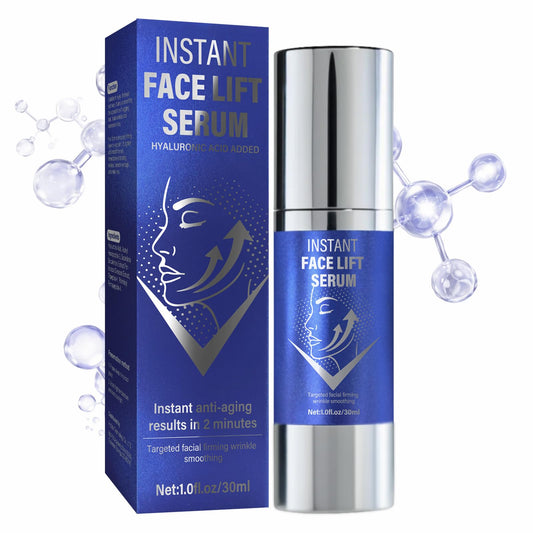 AKQBPN Instant Face Lift Serum bottle close-up, highlighting quick absorption for everyday use.