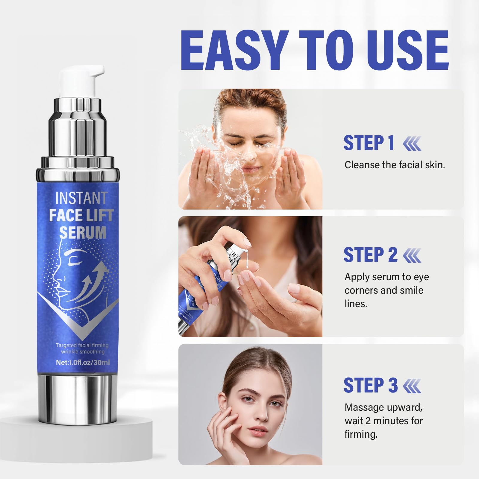 AKQBPN Instant Face Lift Serum neck area showing gentle tightening around the jawline.