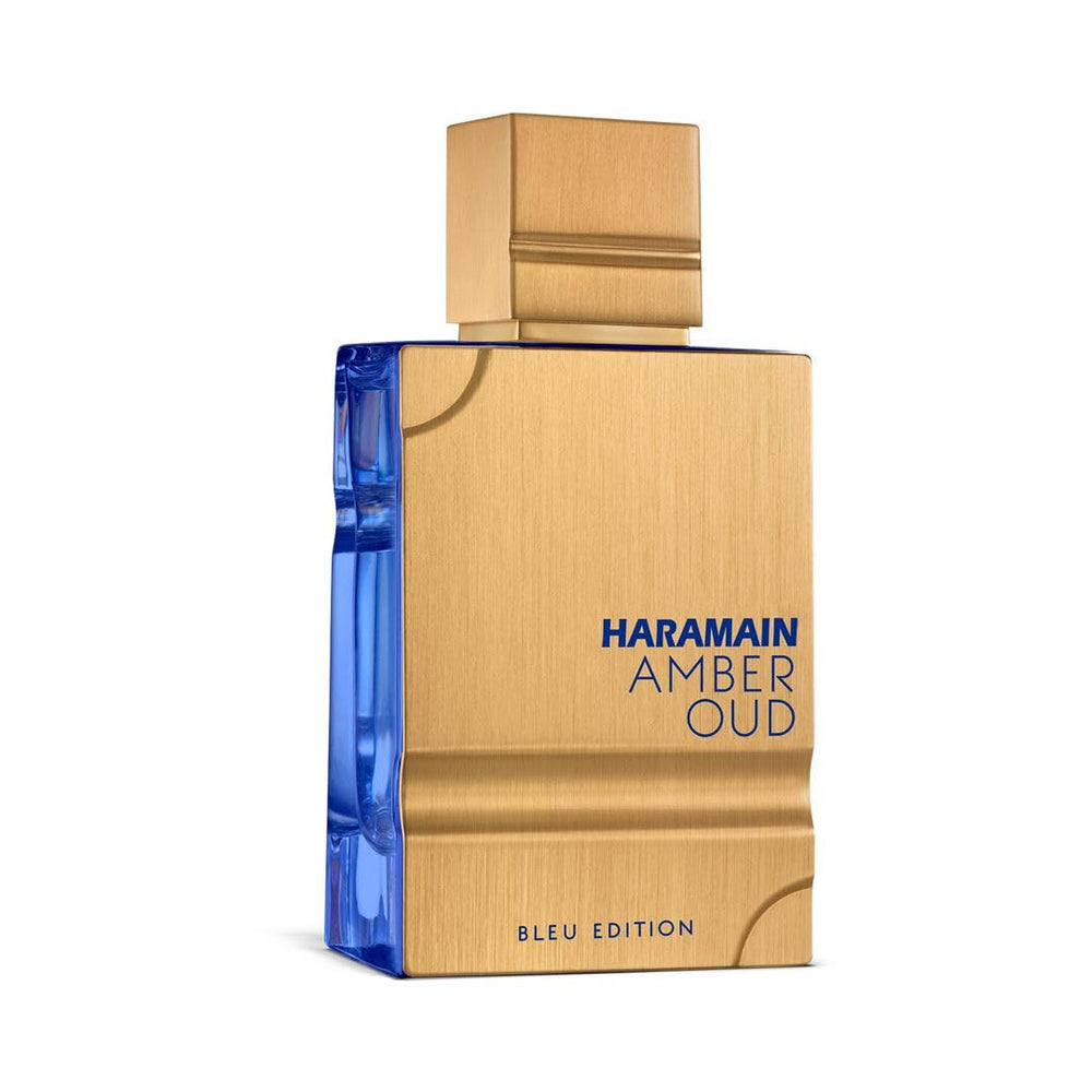 Front of box packaging for Al Haramain Amber Oud Blue Edition EDP.