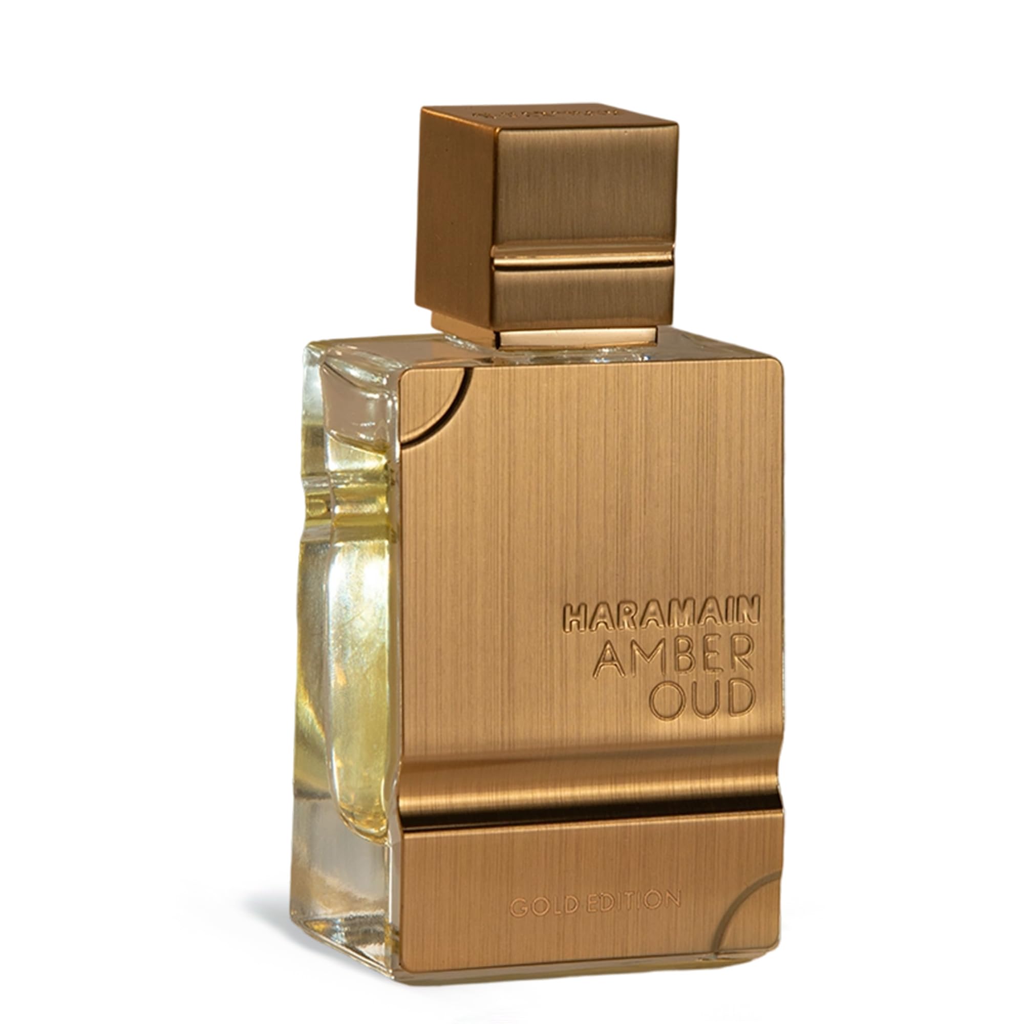 Al Haramain Amber Oud Gold Edition bottle with amber tones, versatile fragrance.