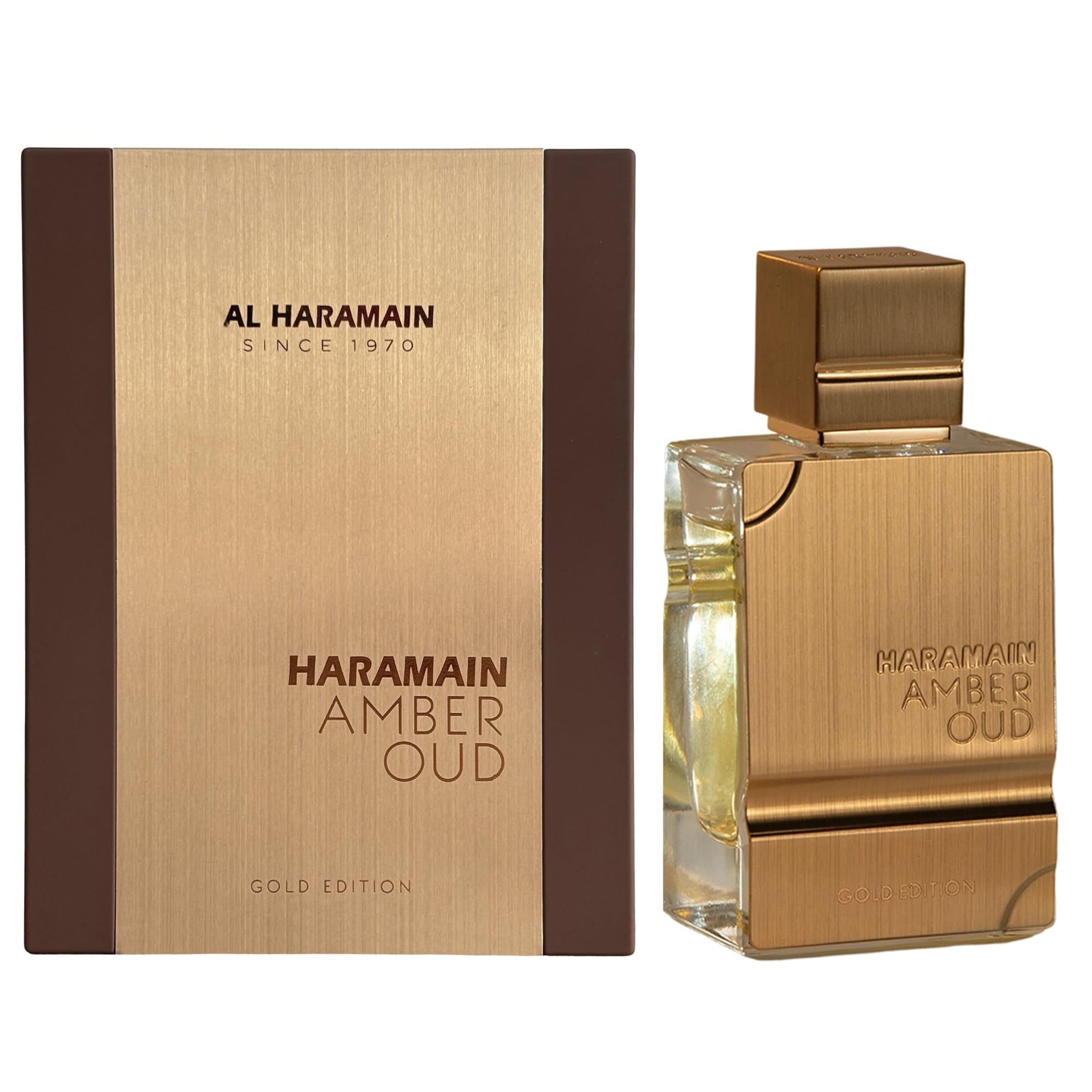 Al Haramain Amber Oud Gold Edition bottle front view, ideal for day-to-night wear.
