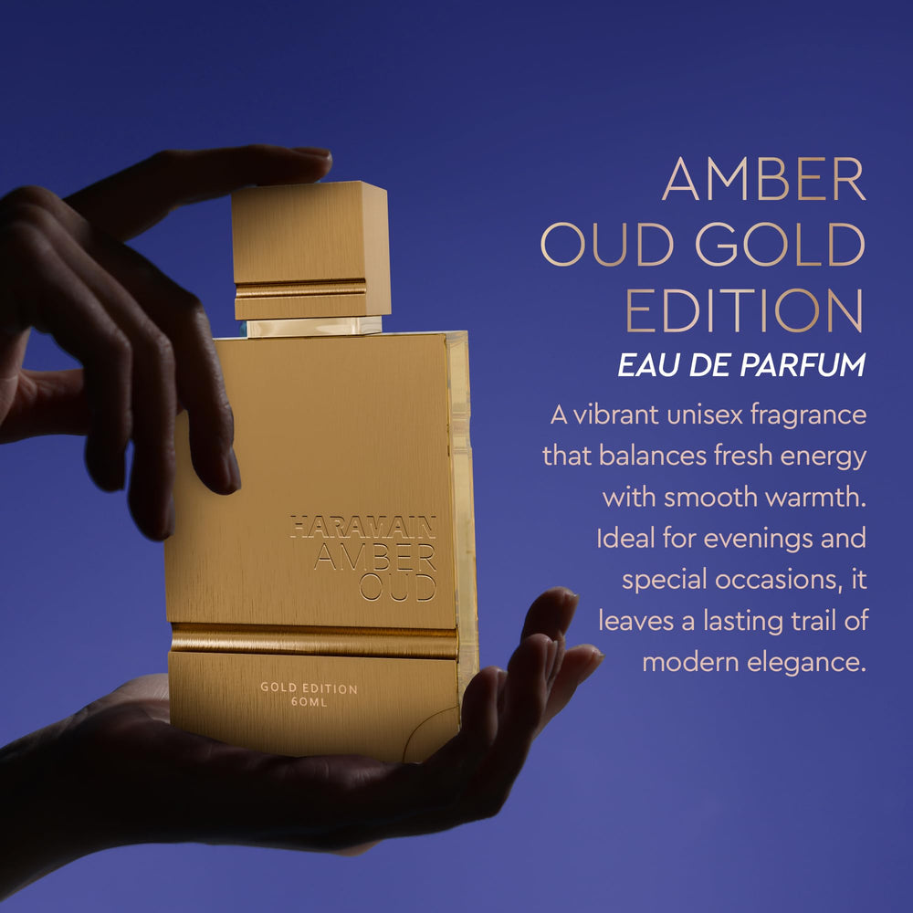 Al Haramain Amber Oud Gold Edition box highlights premium gifting appeal.