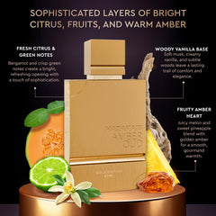 Closeup of Al Haramain Amber Oud Gold Edition detailing and luxury finish.