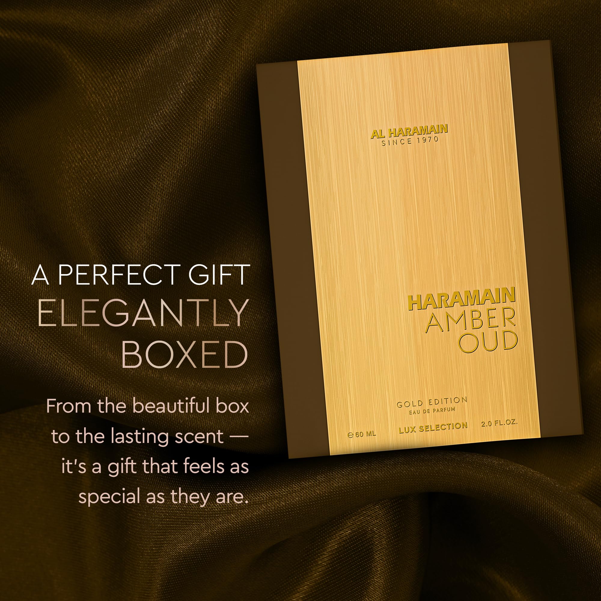 Gift set presentation of Al Haramain Amber Oud Oud Gold Edition for fragrance lovers.