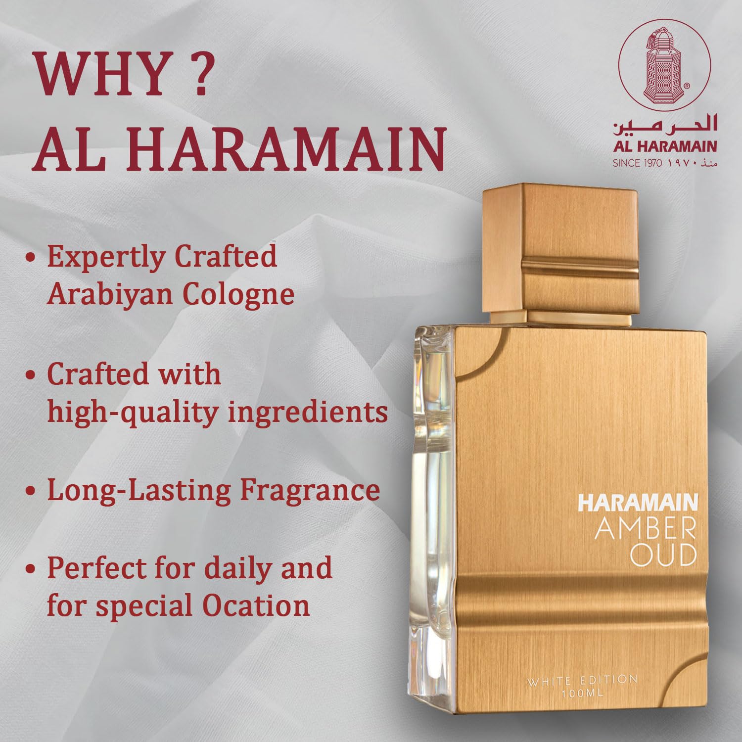 Al Haramain Amber Oud White Edition spray mist, ready for quick application.