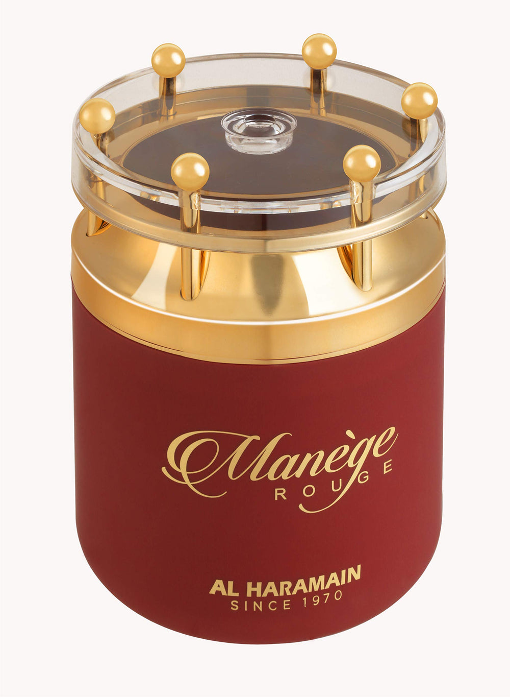 Elegant Al Haramain Manege Rouge bottle design exuding luxury and feminine appeal