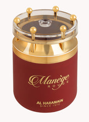 Elegant Al Haramain Manege Rouge bottle design exuding luxury and feminine appeal